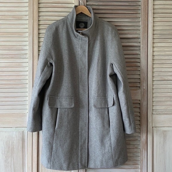 VINCE CAMUTO funnel wool blend fully lined coat jacket full zipper coat grey 1X - Picture 2 of 14